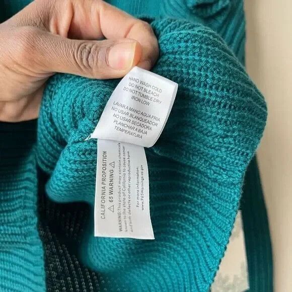 NEW Tuckernuck Hyacinth House Teal Ruffle Casey Collared V-Neck Sweater Size S - Picture 4 of 4